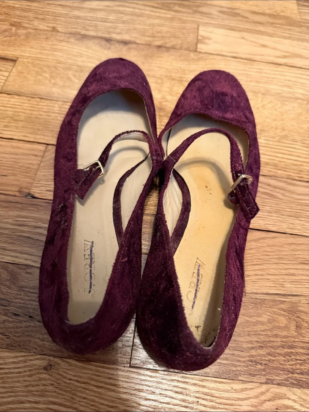 J. Crew Suede Mary Jane Flats in Berry